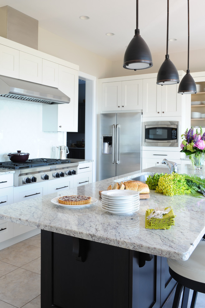Glass Subway Tile Backsplash Kitchen Beach with Box Pleated Valances British