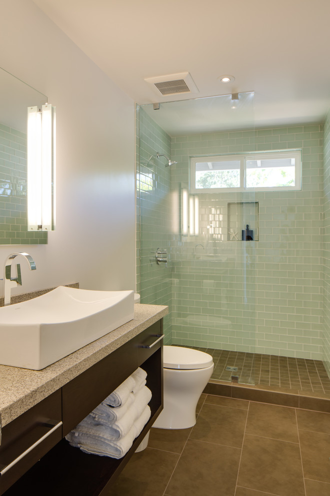 Glass Subway Tile Shower Bathroom Contemporary with Glass Subway Tile Shower