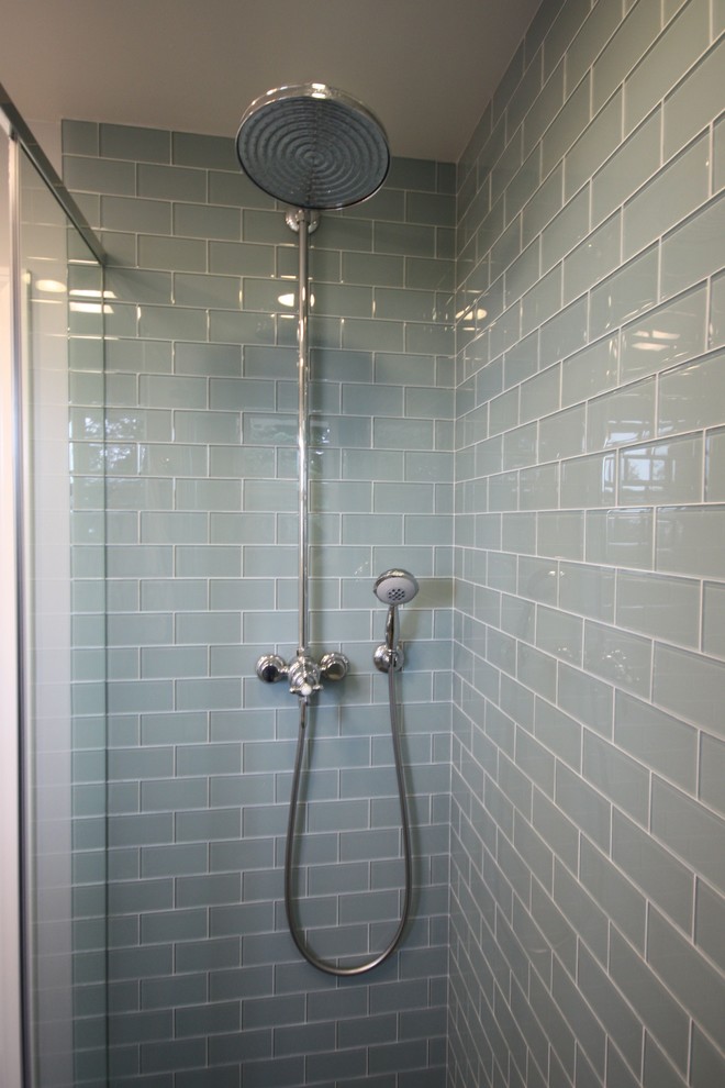 Glass Subway Tile Shower Bathroom Contemporary with None 1