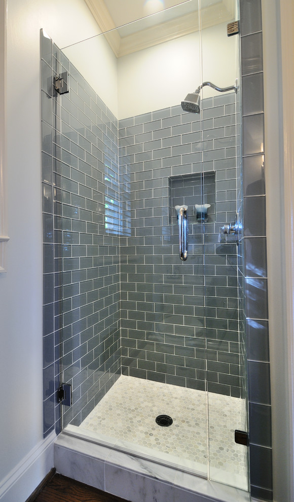 Glass Subway Tile Shower Bathroom Traditional with Frameless Glass Shower Doors