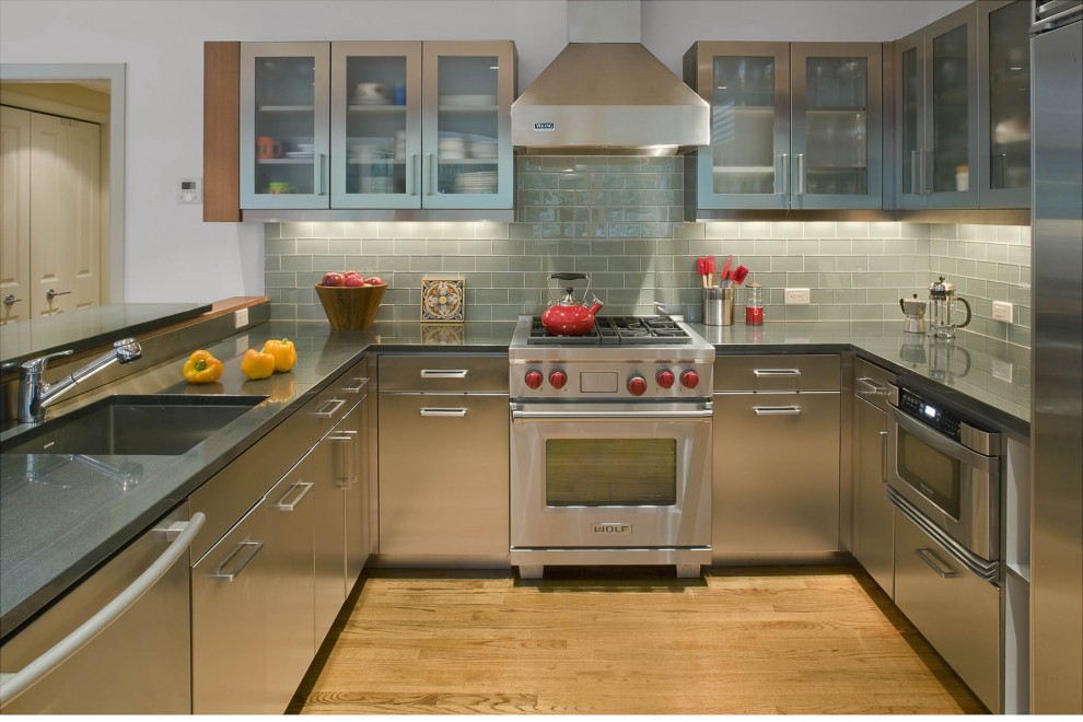 Glass Tile Backsplash Pictures Kitchen Contemporary with Frosted Glass Gray Hardwood1