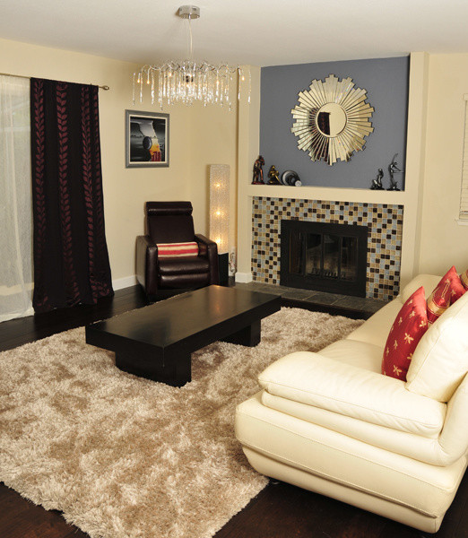 Glass Tile Fireplace Surround Living Room Contemporary with Fireplacesurround Glass Tile Lighting