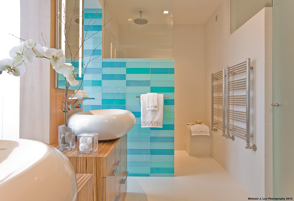 Glass Tile Shower Walls Bathroom Contemporary with Blue Glass Tile Blue