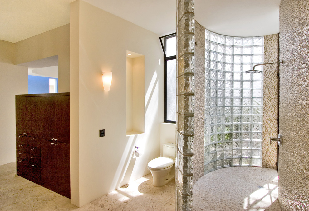 Glass Tile Shower Walls Bathroom Southwestern with None 
