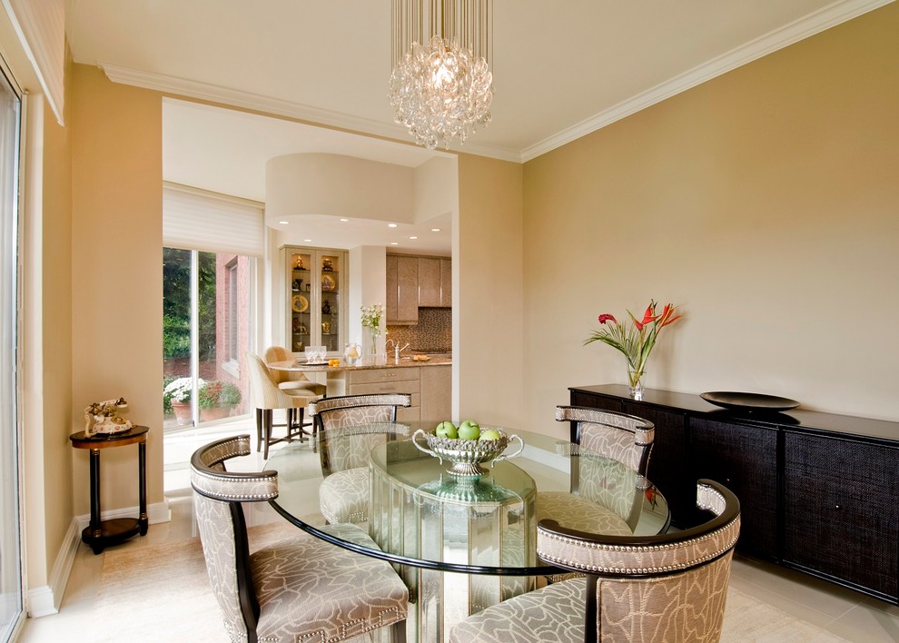 Glass Top Table Base Dining Room Transitional with Beige Dining Chair Beige