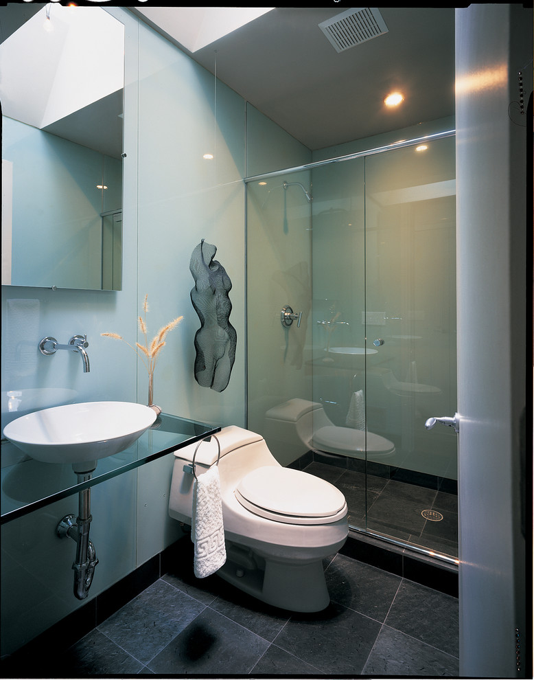 Glass Wall Panels Bathroom Modern with Bowl Sink Glass Backsplash