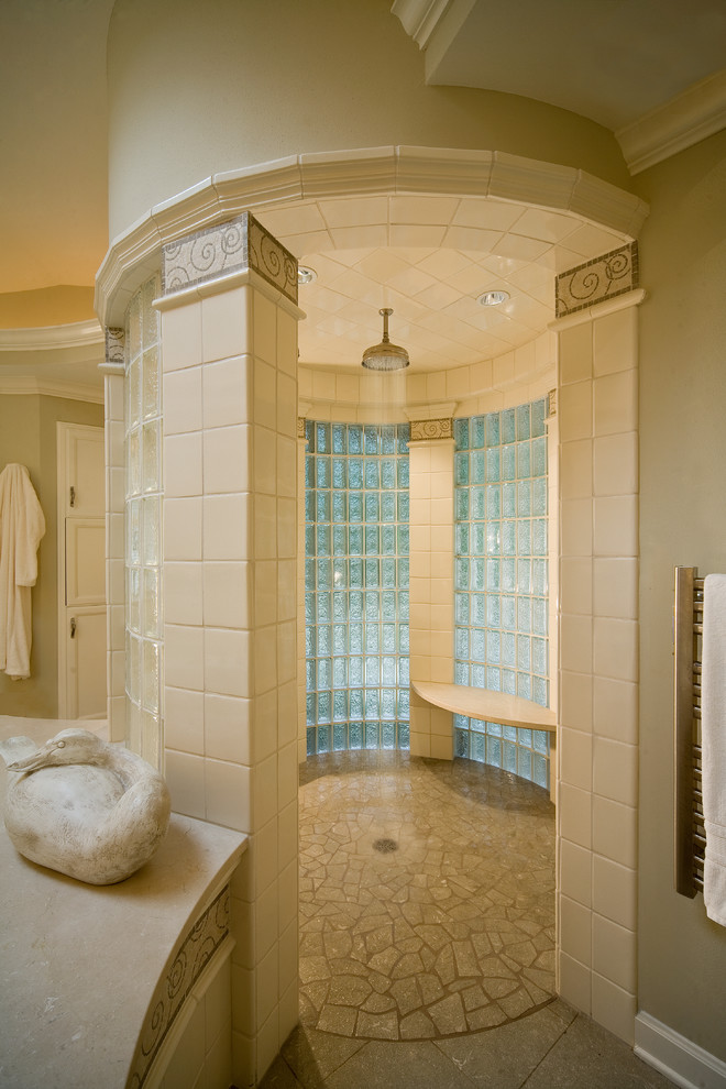 Glass Wall Panels Bathroom Traditional with Glass Block Gold Mosaic