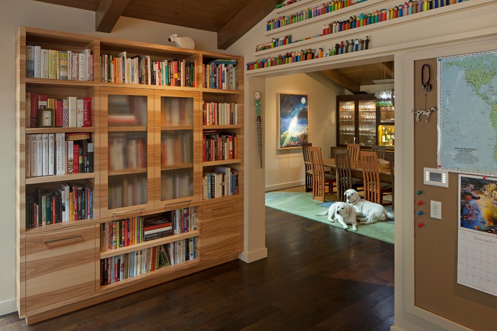 Glass Water Dispenser Living Room Midcentury with Bookcase Bookshelves Cookbooks Custom