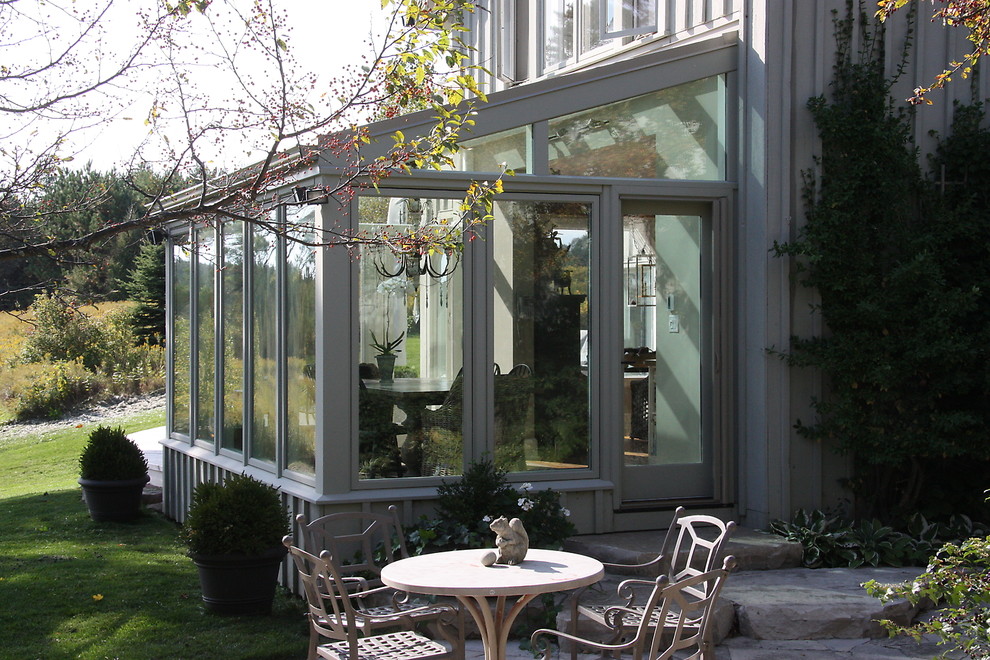 Glassed in Porch Sunroom Traditional with Atrium Board and Batten