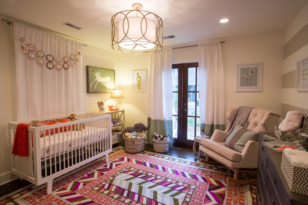 Glider Rocking Chair Nursery Eclectic with Dark Wood Floor Dramatic