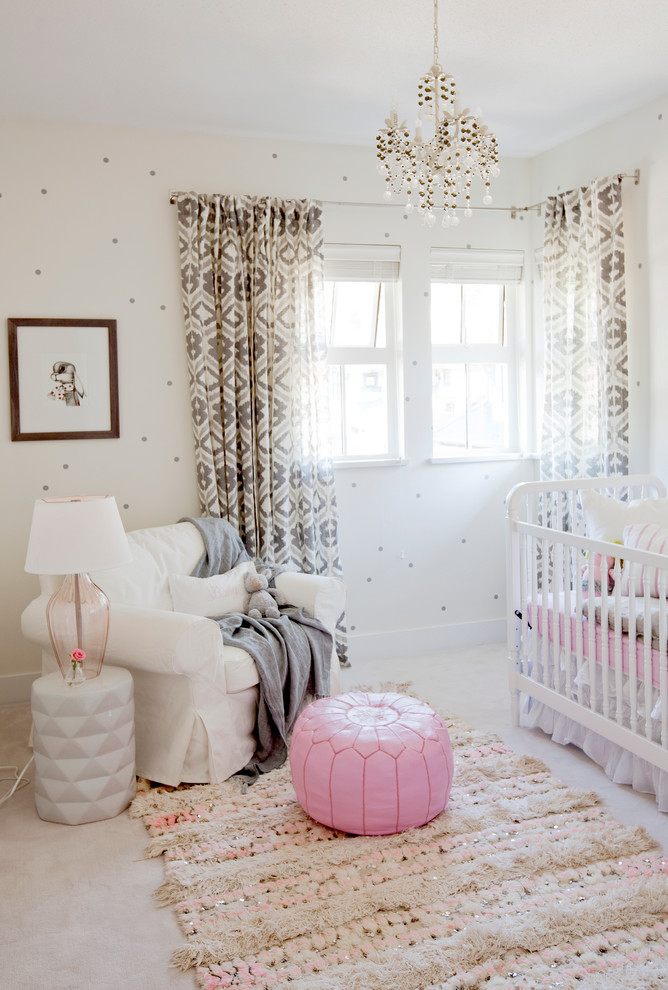 Glider Rocking Chair Nursery Eclectic with Pink Accents Pink Pouf