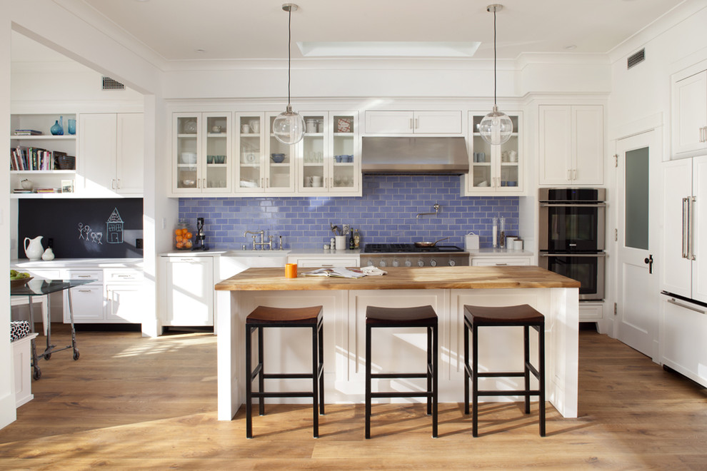 Globe Pendant Light Kitchen Contemporary with Apron Sink Blue Subway