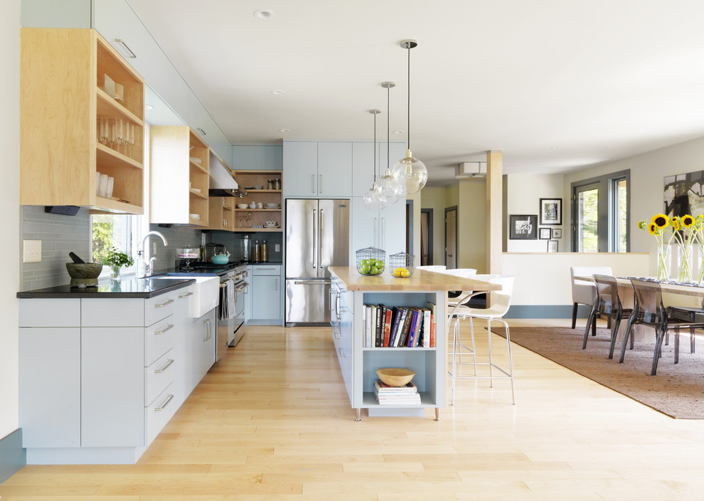 Globe Pendant Light Kitchen Contemporary with Bamboo Barstool Birch Blue