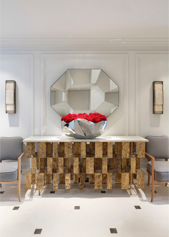 Gold Console Table Hall Contemporary with Arm Chairs Bespoke Console