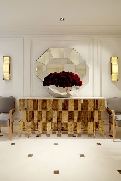 Gold Console Table Hall Contemporary with Arm Chairs Bespoke Console1