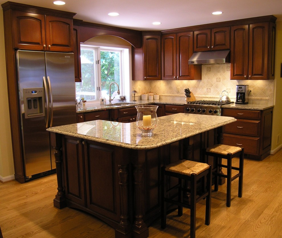 Granite Backsplash Ideas Kitchen Traditional with Arched Doors Cherry Wood