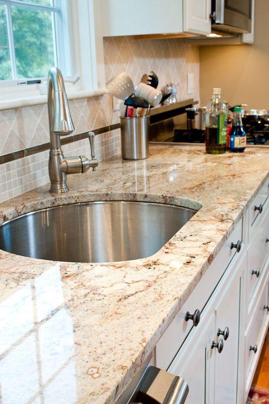 Granite Countertops and Backsplash Kitchen Traditional with Cream Cabinets Granite Tile