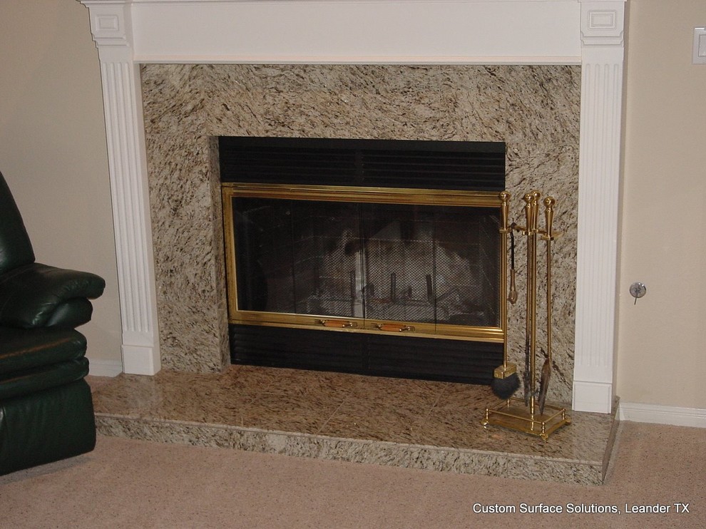 Granite Fireplace Hearth Family Room Traditional with Fireplace Fireplace Granite Tile