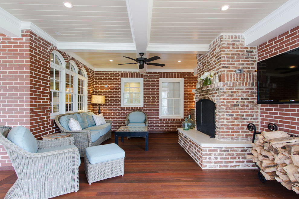 Granite Fireplace Hearth Porch Traditional with Ceiling Fan Ceiling Lighting