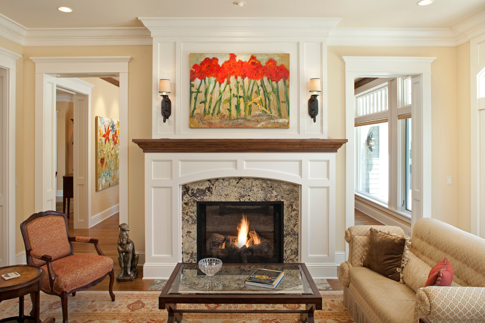 Granite Fireplace Surrounds Living Room Traditional with Artwork Chairs Couch Enamel
