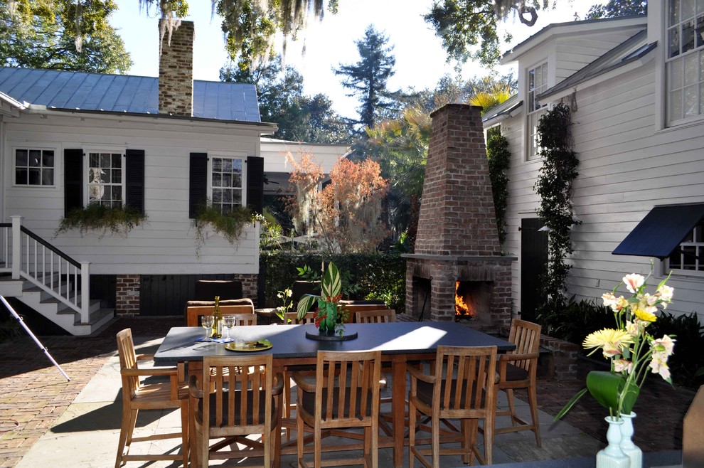 Granite Table Tops Patio Traditional with Awning Brick Fireplace Surround