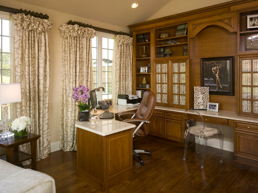 Granite Top Desk Home Office with Acrylic Chair Brown Leather