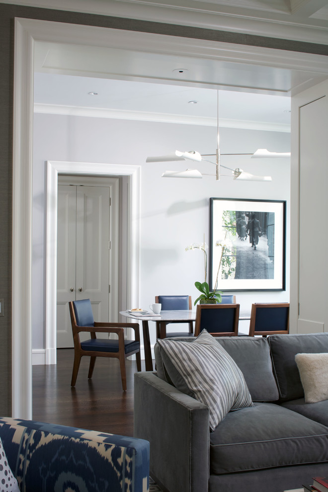 Gray Sofa Living Room Dining Room Contemporary with Black and White Photography