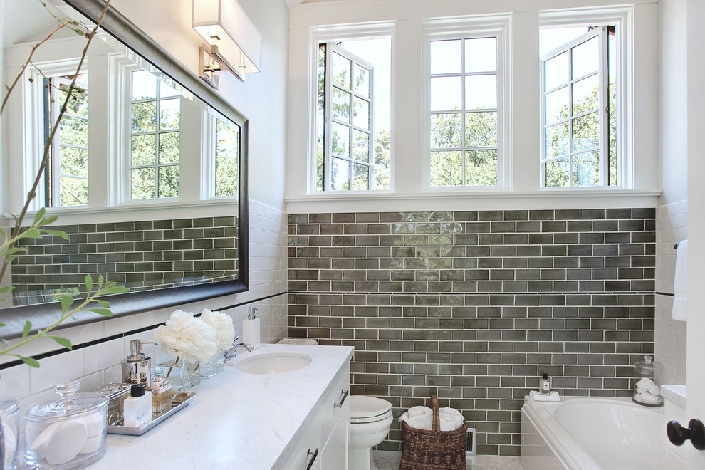 Gray Subway Tile Bathroom Contemporary with Bathtub Classic Bathroom Contemporary