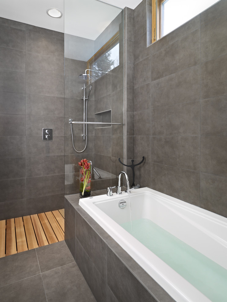 Gray Tile Bathroom Bathroom Modern with Bathroom Tile Cedar Wood1