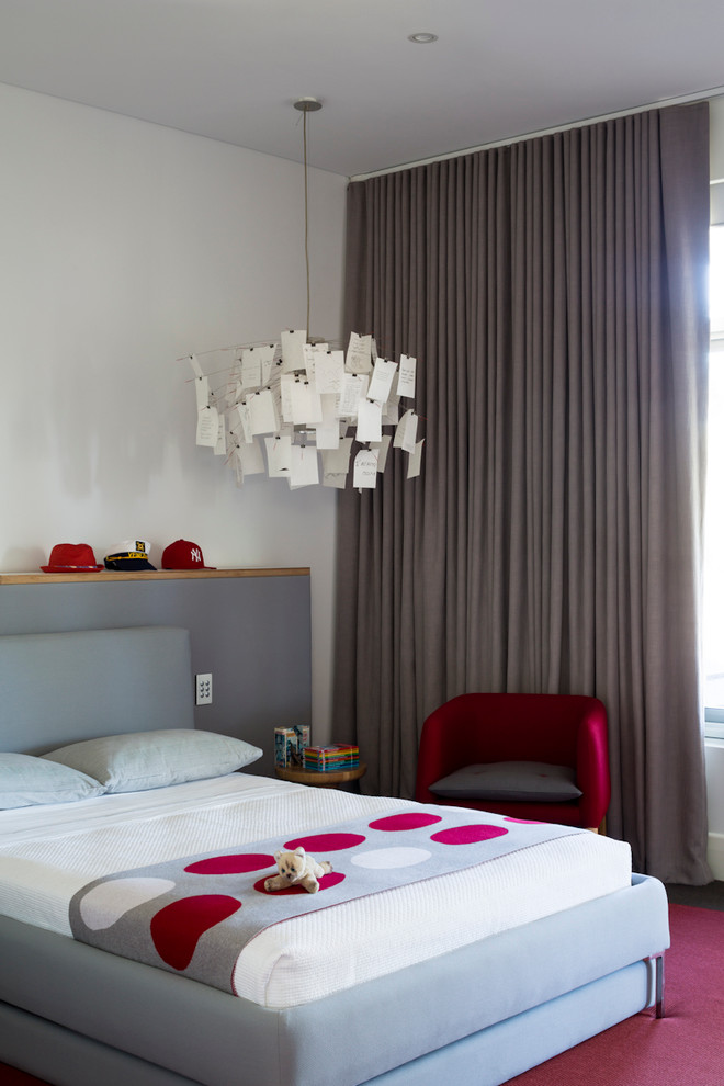Gray Upholstered Bed Bedroom Contemporary with Fun Pendant Light Gray