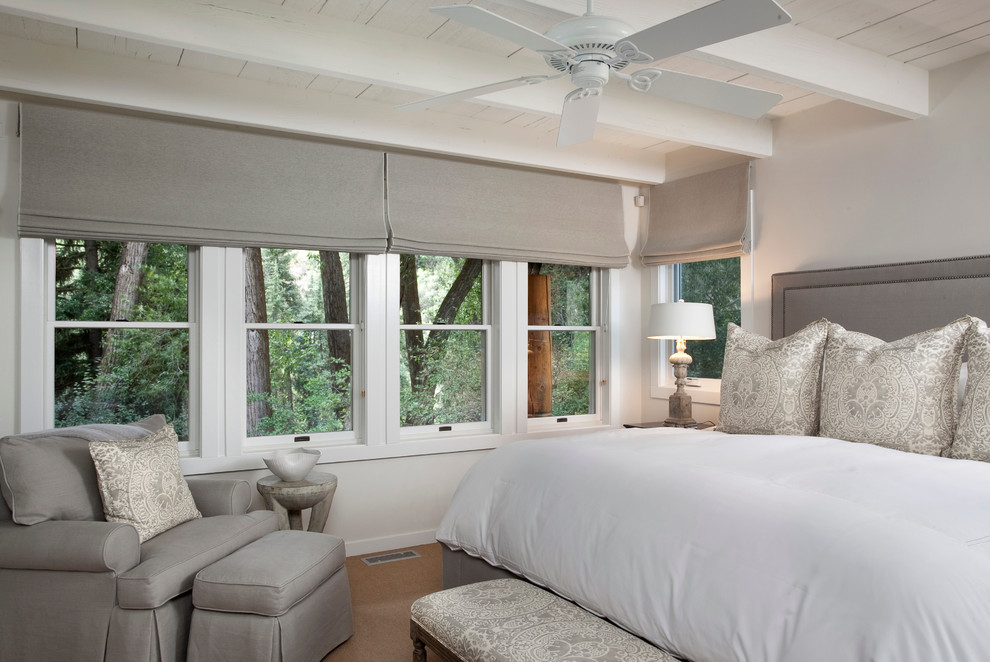 Gray Upholstered Bed Bedroom Traditional with Bedding Bench Ceiling Fan