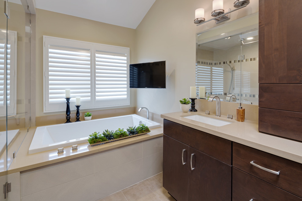 Greek Key Rug Bathroom Transitional with Bath Retreat Contemporary Design