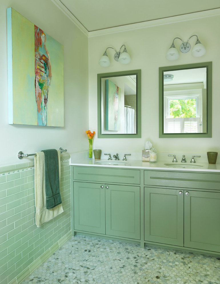Green Bathroom Vanity Bathroom Traditional with Double Bathroom Mirror Double