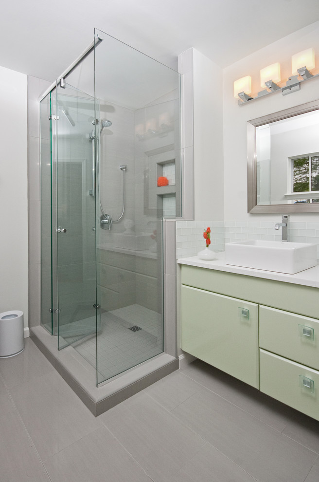 Green Bathroom Vanity Bathroom Transitional with Bifold Shower Door Bifold