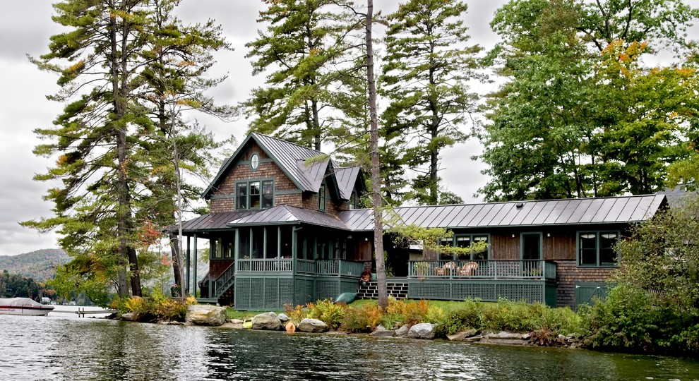 Green Exterior Paint Exterior Rustic with Cabin Deck Dock Dormer