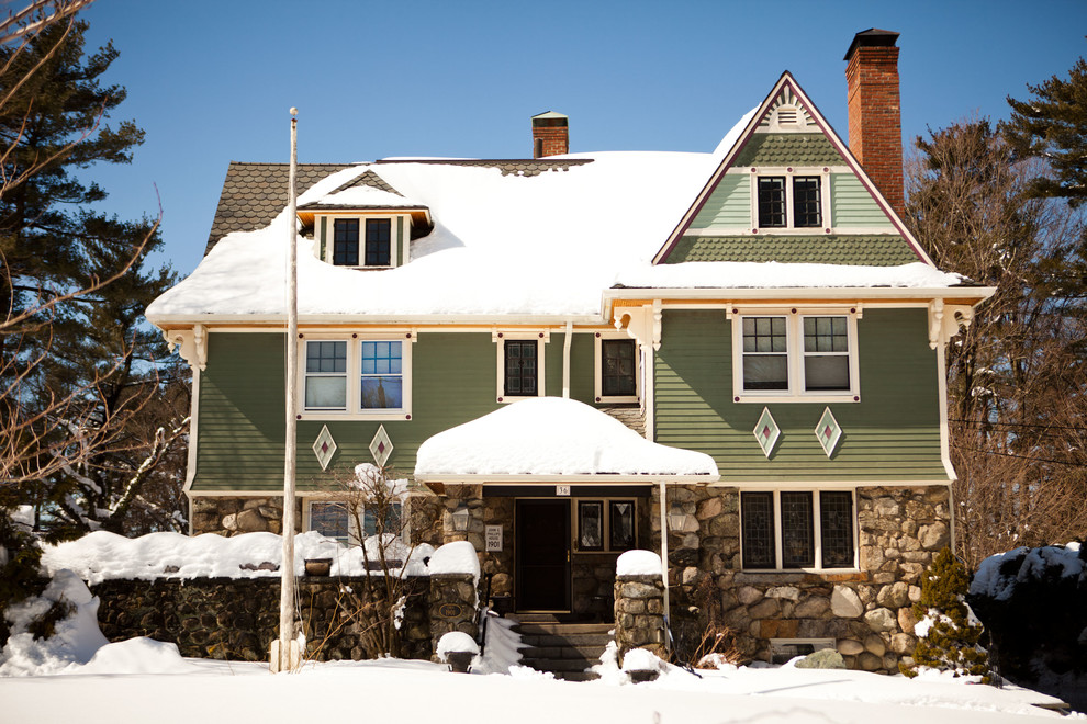 Green Exterior Paint Exterior Traditional with Corbels Covered Entry Dormer