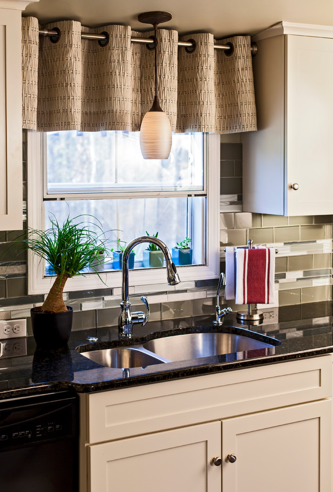 Green Glass Subway Tile Backsplash Kitchen Traditional with None 