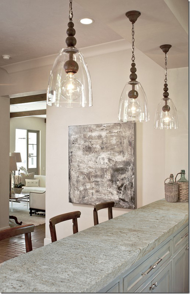 Green Granite Countertop Kitchen Mediterranean with Kitchen Island Light Art