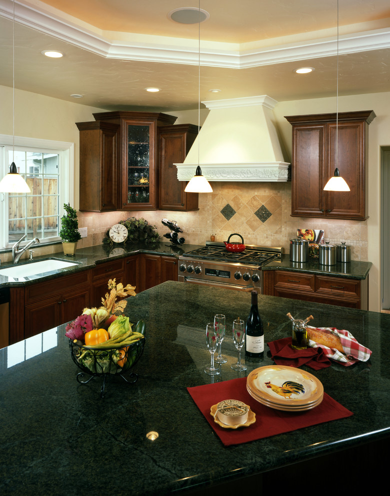 Green Granite Countertop Kitchen Traditional with Carved Moulding Cherry Cherry1