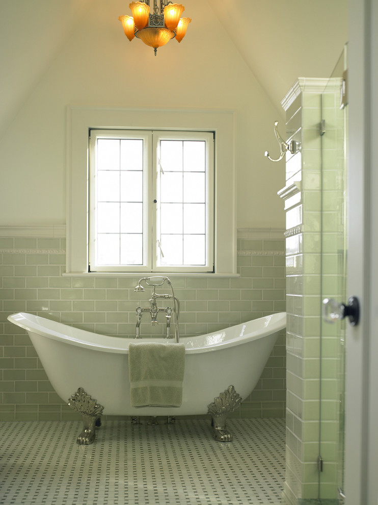 Green Subway Tiles Bathroom Traditional with None 