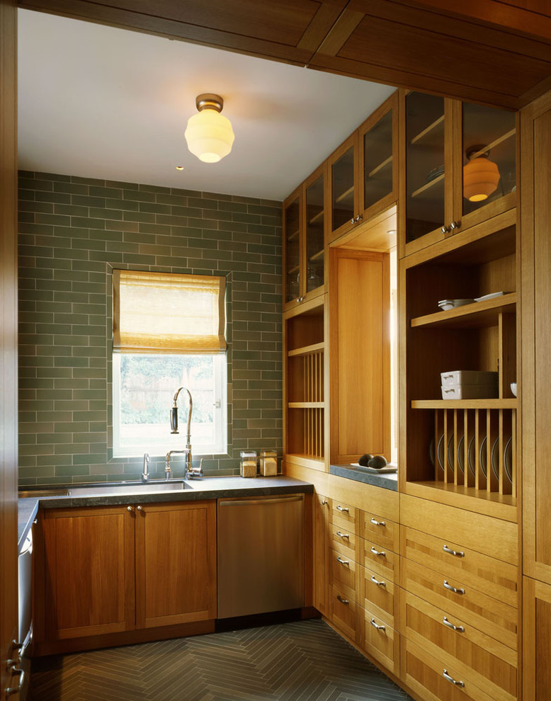 Green Subway Tiles Kitchen Traditional with Heath Tile Limestone Floor