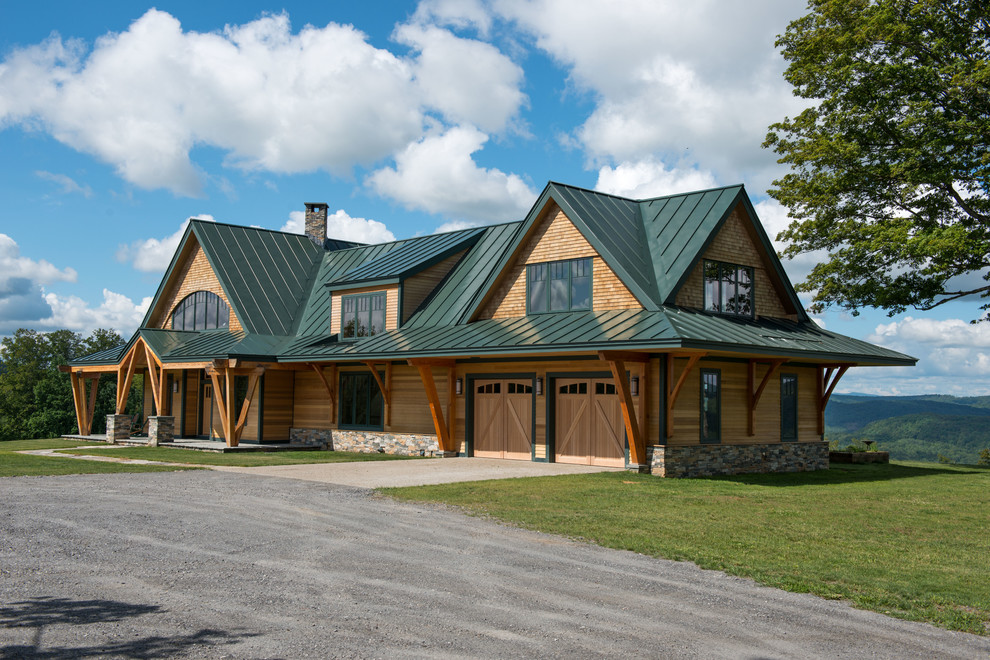 green tin roof Exterior Rustic with arched window green metal
