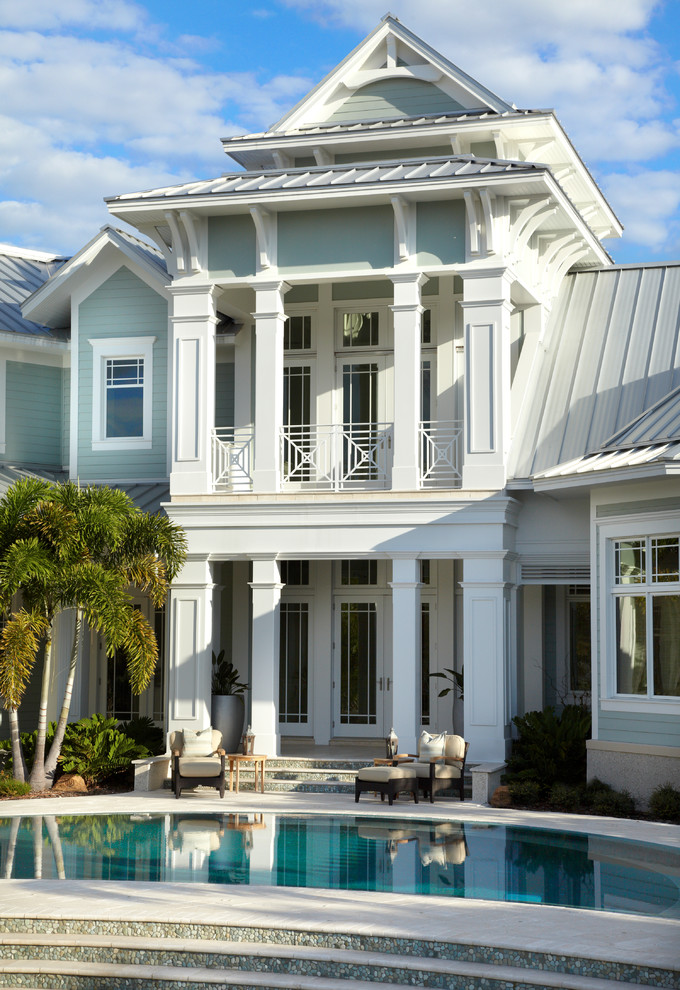 Green Tin Roof Exterior Tropical with Architectural Balcony Columns Covered
