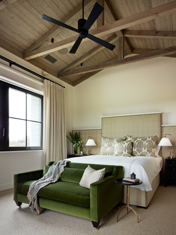 Green Velvet Sofa Bedroom Transitional with Architectural Elements Clean Design