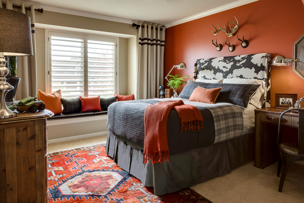 Grey and Orange Bedding Kids Traditional with Accent Wall Antique Rug