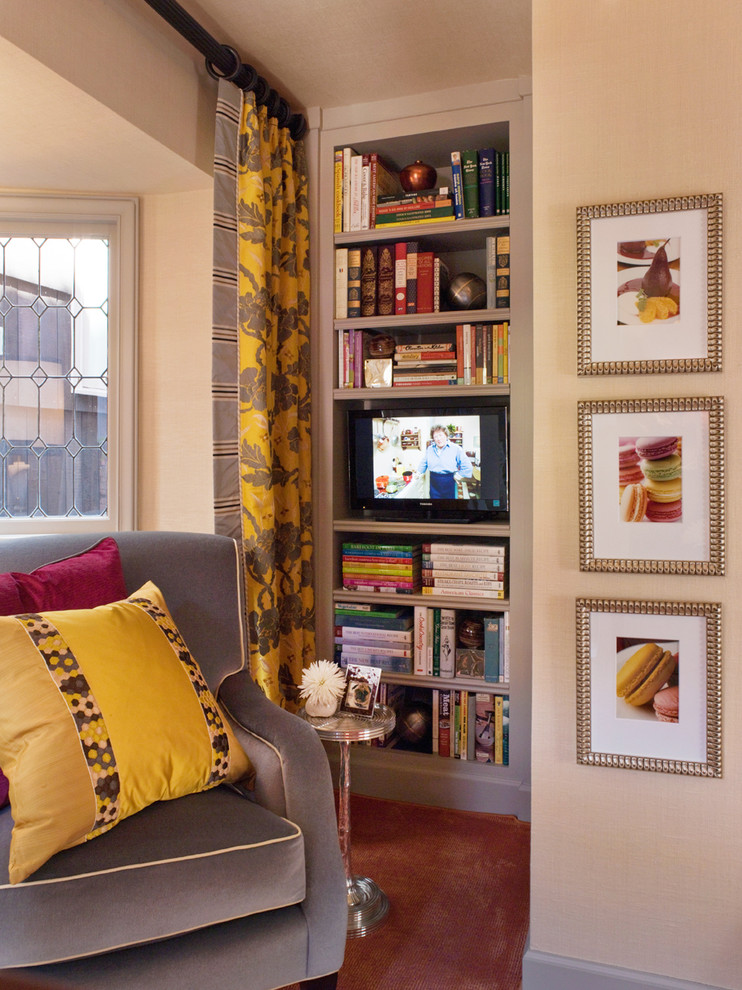 Grey and Yellow Curtains Home Office Traditional with Accent Colors Bay Window