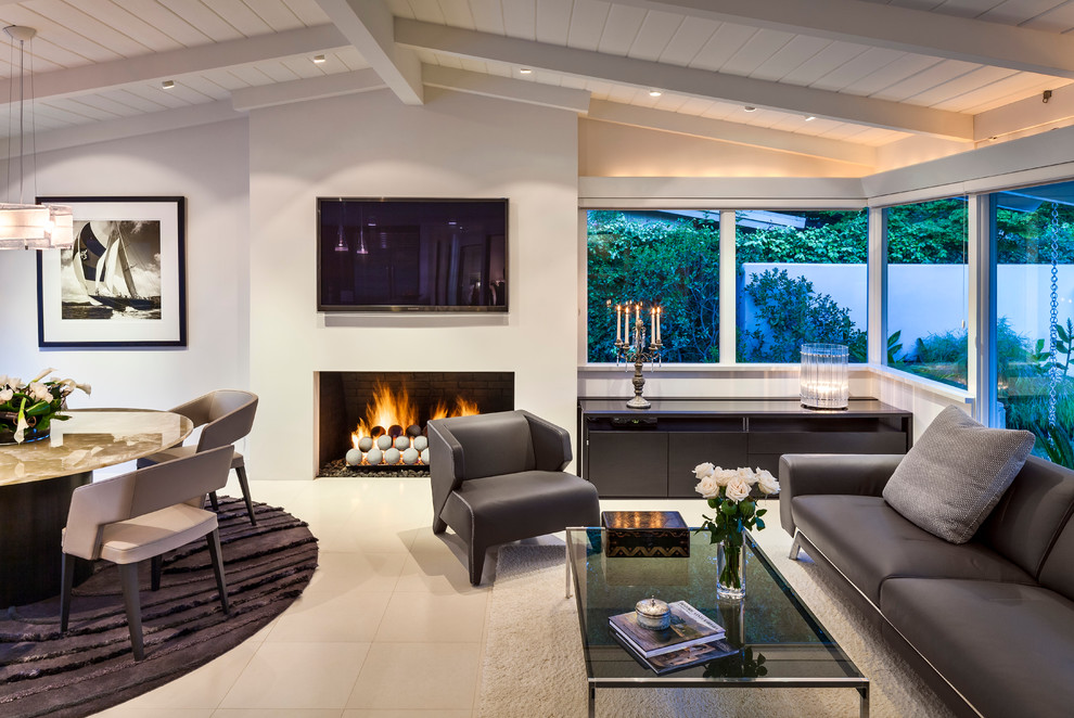 Grey Couch Living Room Living Room Midcentury with Ceiling Lighting Corner Windows