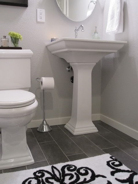 Grey Floor Tiles Bathroom Modern with None 