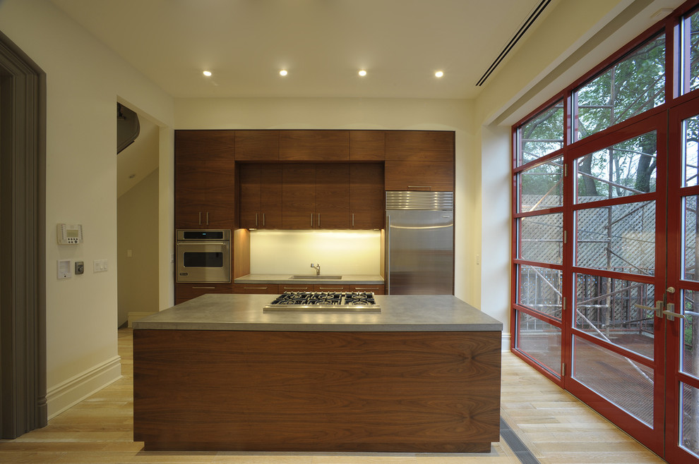 Grey Granite Countertops Kitchen Modern with Concrete Floor Ceiling Windows