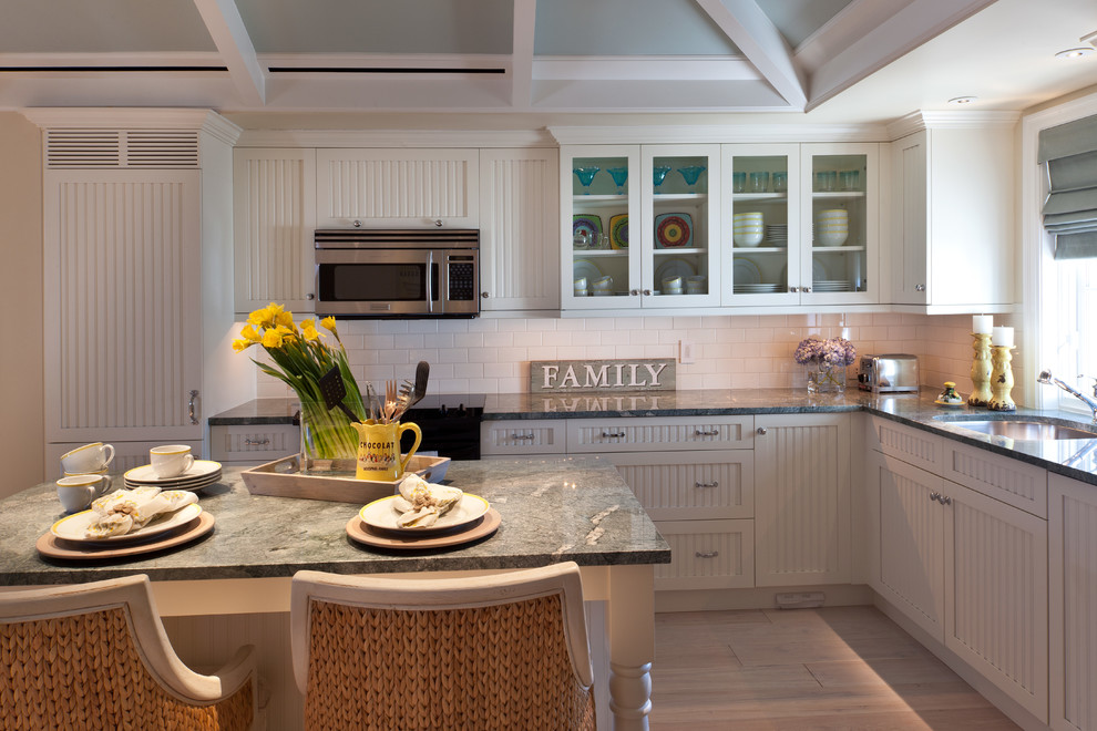 Grey Granite Countertops Kitchen Traditional with Beadboard Family Glass Front